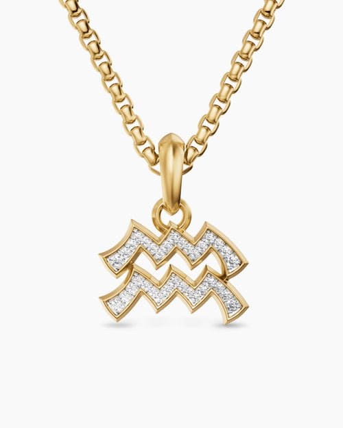 Mens Aquarius Amulet in 18K Yellow Gold with Diamonds, 17.2mm