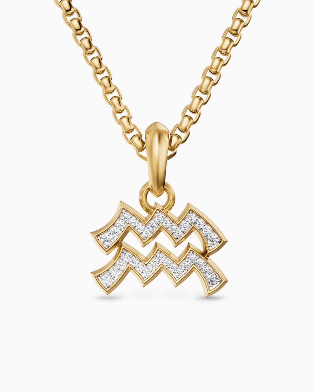 Mens Aquarius Amulet in 18K Yellow Gold with Diamonds, 17.2mm