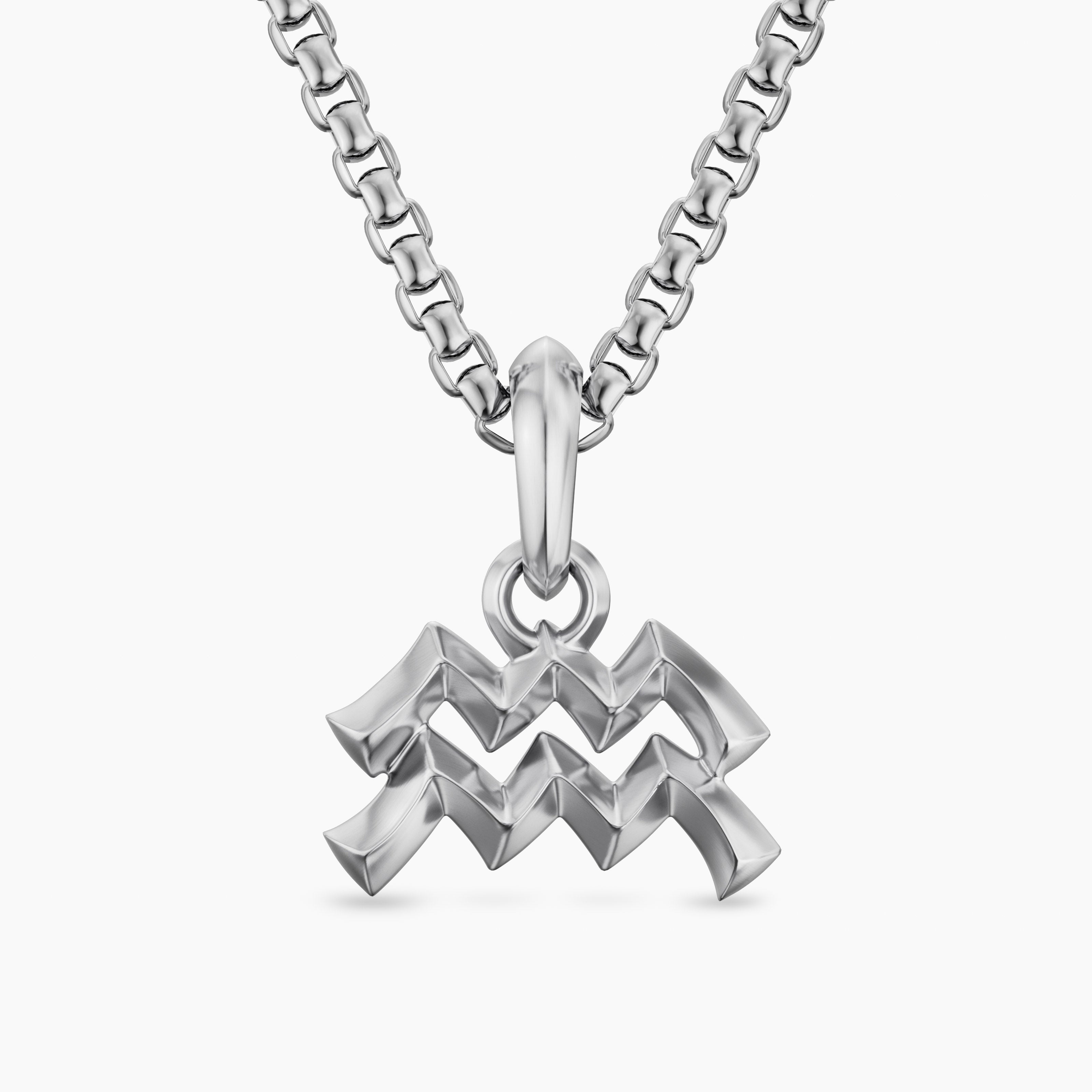 Mens Aquarius Amulet in Sterling Silver, 15.4mm