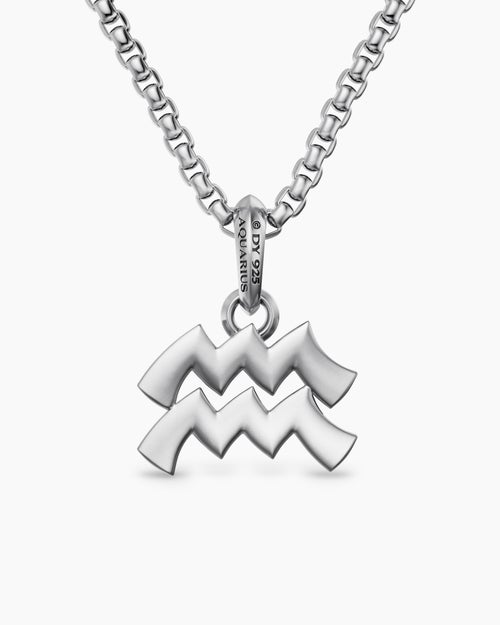 Mens Aquarius Amulet in Sterling Silver with Diamonds, 17.2mm