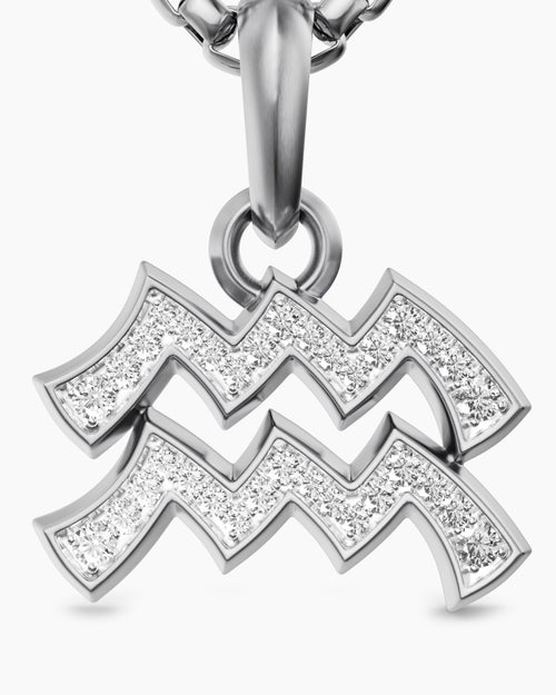 Mens Aquarius Amulet in Sterling Silver with Diamonds, 17.2mm