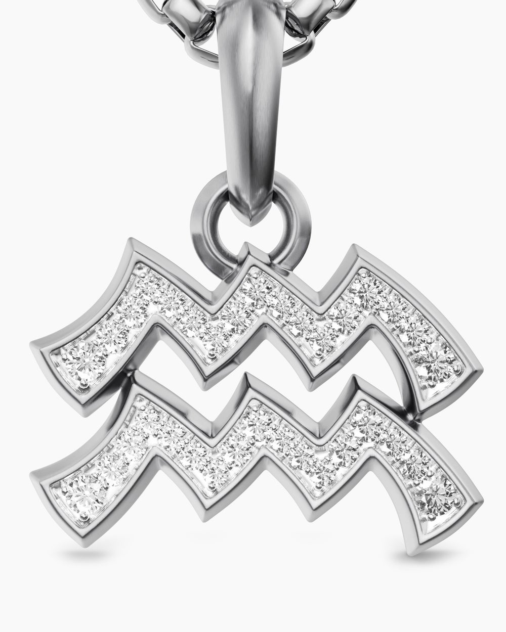 Mens Aquarius Amulet in Sterling Silver with Diamonds, 17.2mm