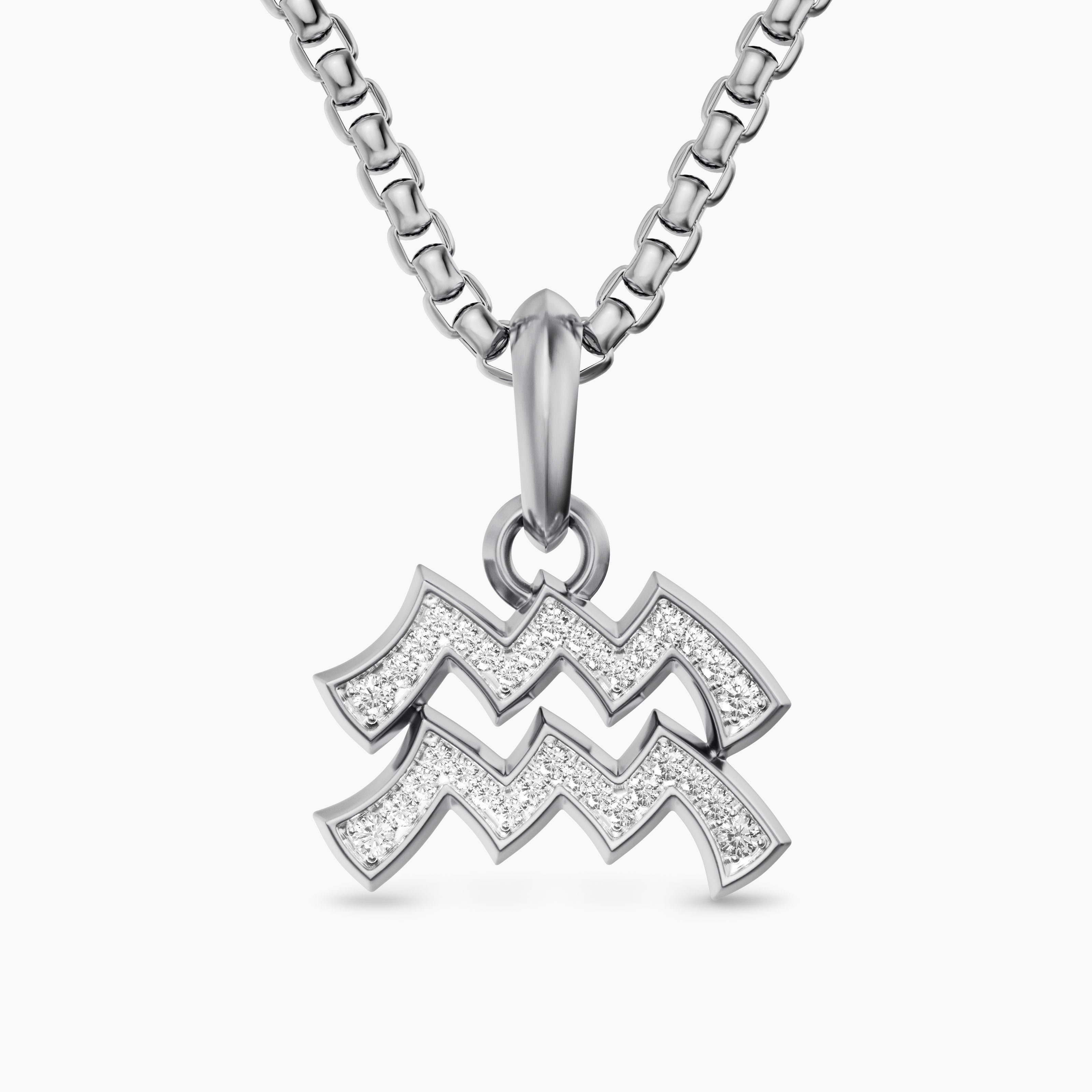 Mens Aquarius Amulet in Sterling Silver with Diamonds, 17.2mm