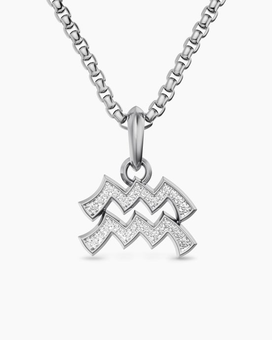 Aquarius Amulet in Sterling Silver with Diamonds, 17.2mm