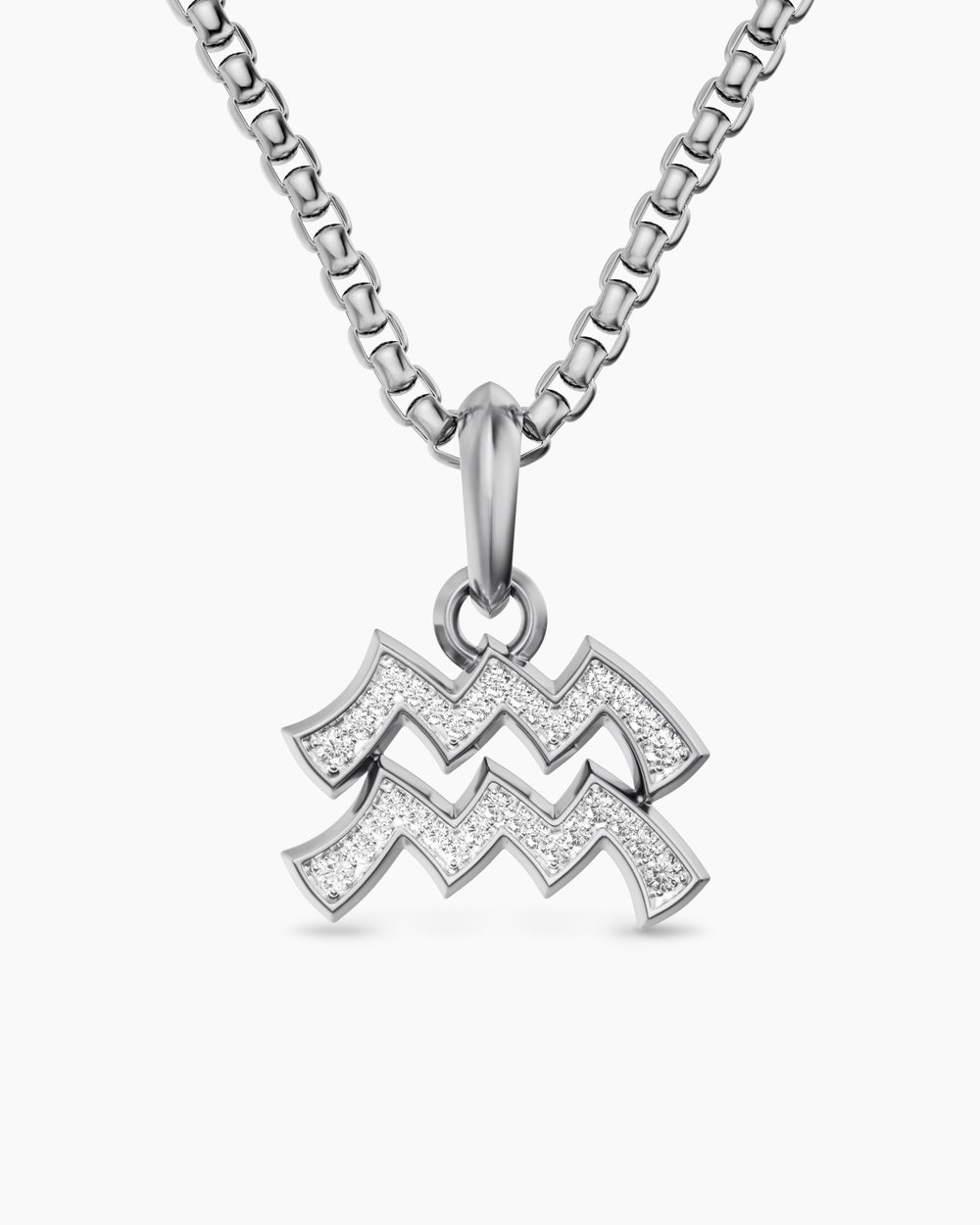 Mens Aquarius Amulet in Sterling Silver with Diamonds, 17.2mm