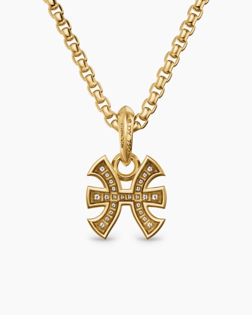 Mens Pisces Amulet in 18K Yellow Gold with Diamonds, 15.3mm