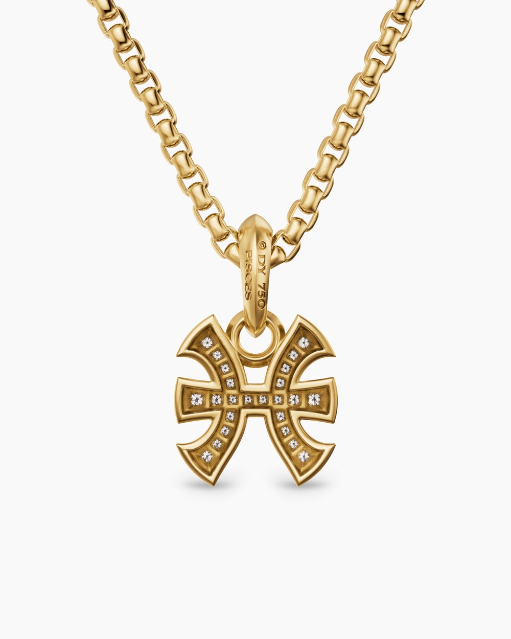 Mens Pisces Amulet in 18K Yellow Gold with Diamonds, 15.3mm