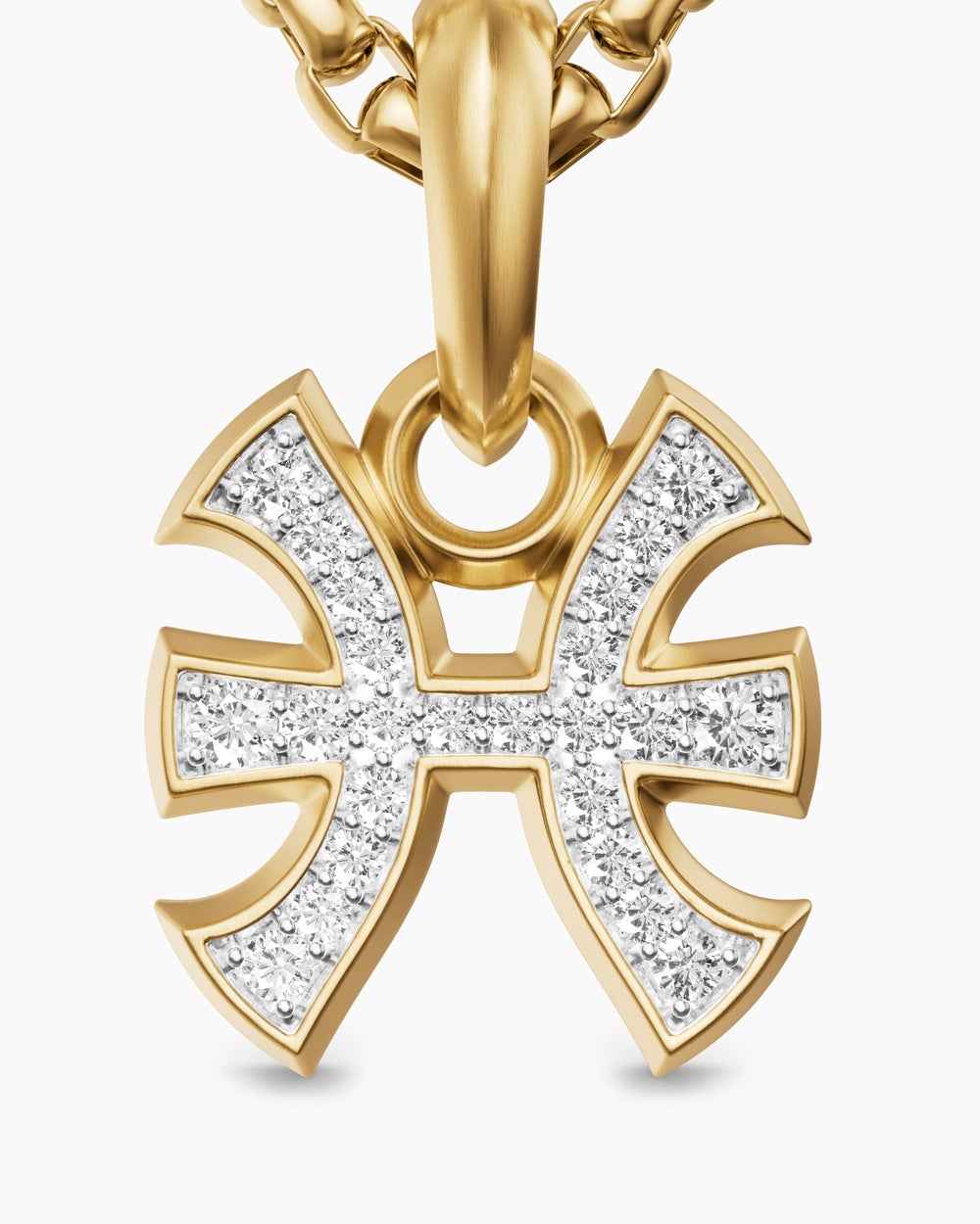 Mens Pisces Amulet in 18K Yellow Gold with Diamonds, 15.3mm