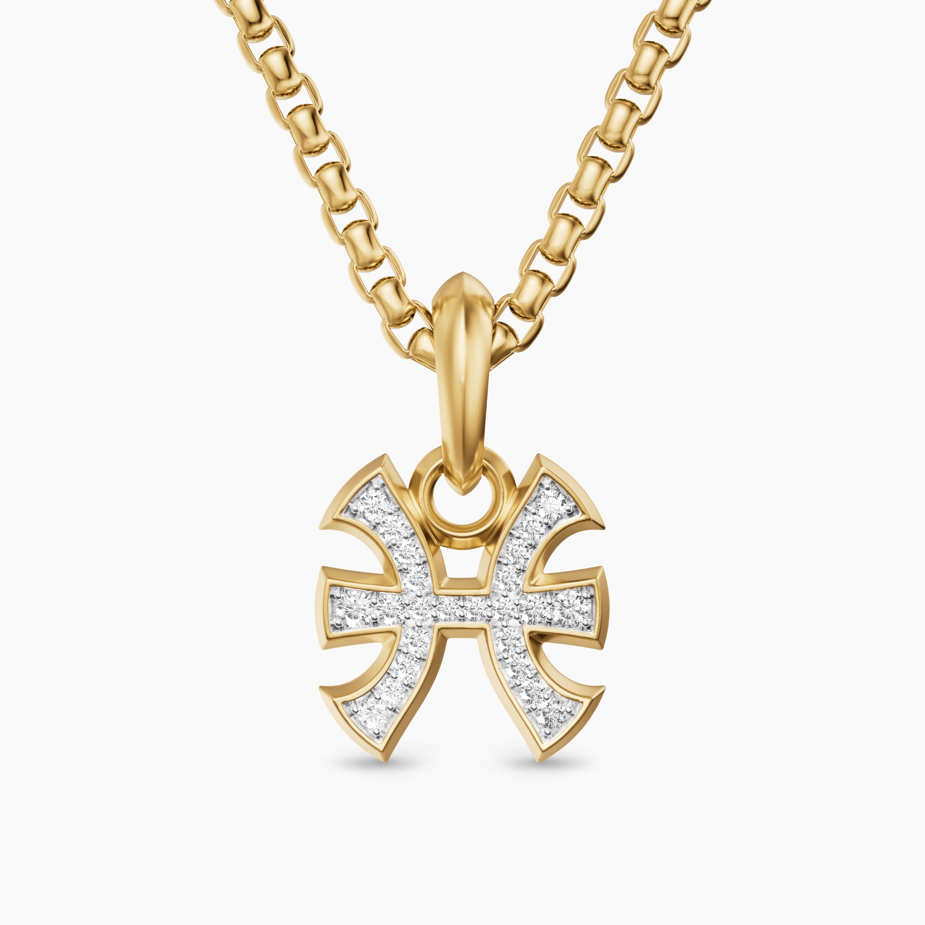 Mens Pisces Amulet in 18K Yellow Gold with Diamonds, 15.3mm
