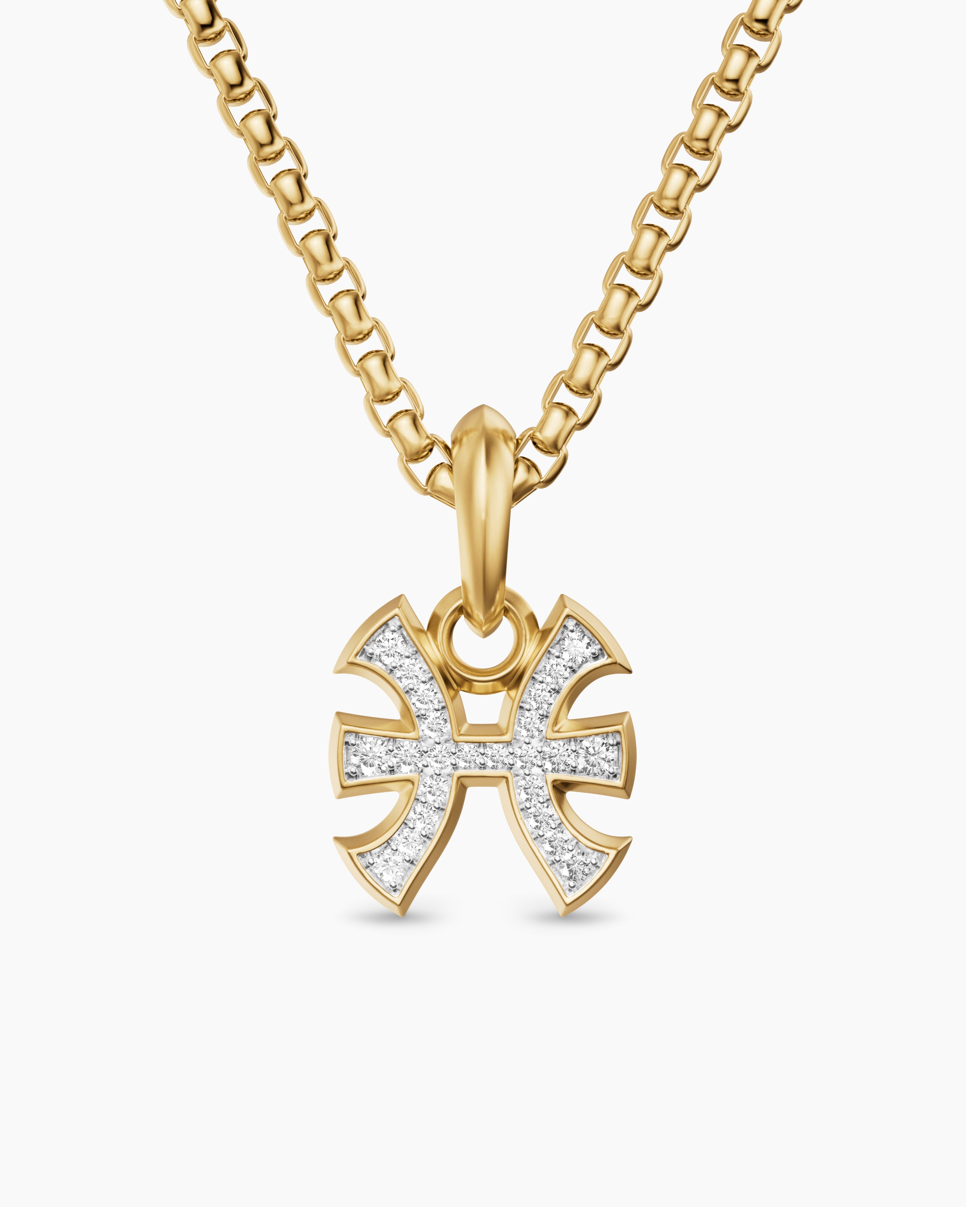 Mens Pisces Amulet in 18K Yellow Gold with Diamonds, 15.3mm