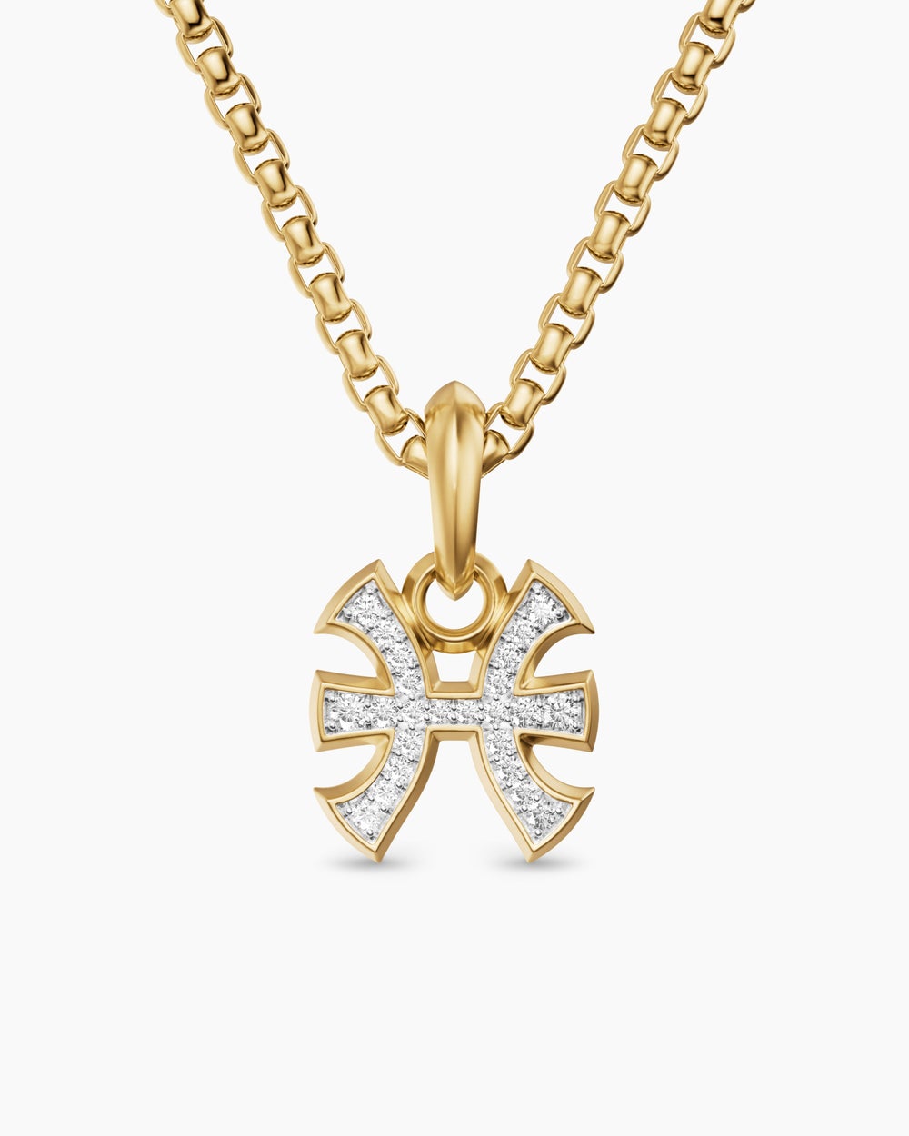Mens Pisces Amulet in 18K Yellow Gold with Diamonds, 15.3mm
