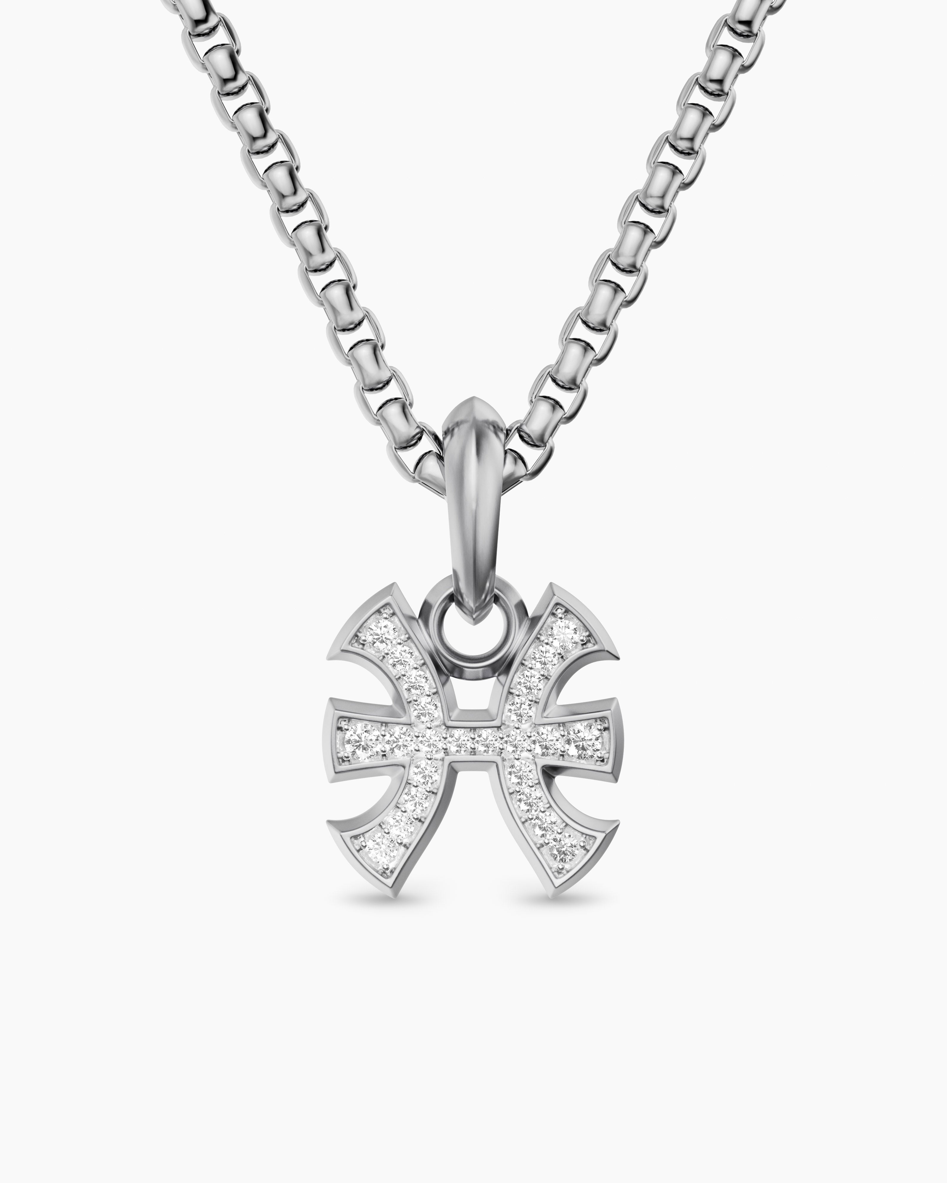 Mens Pisces Amulet in Sterling Silver with Diamonds, 15.3mm