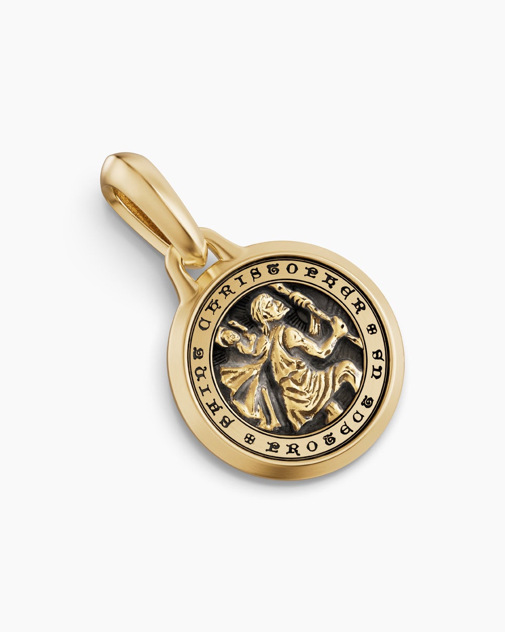 Mens St. Christopher Amulet in 18K Yellow Gold, 21.2mm
