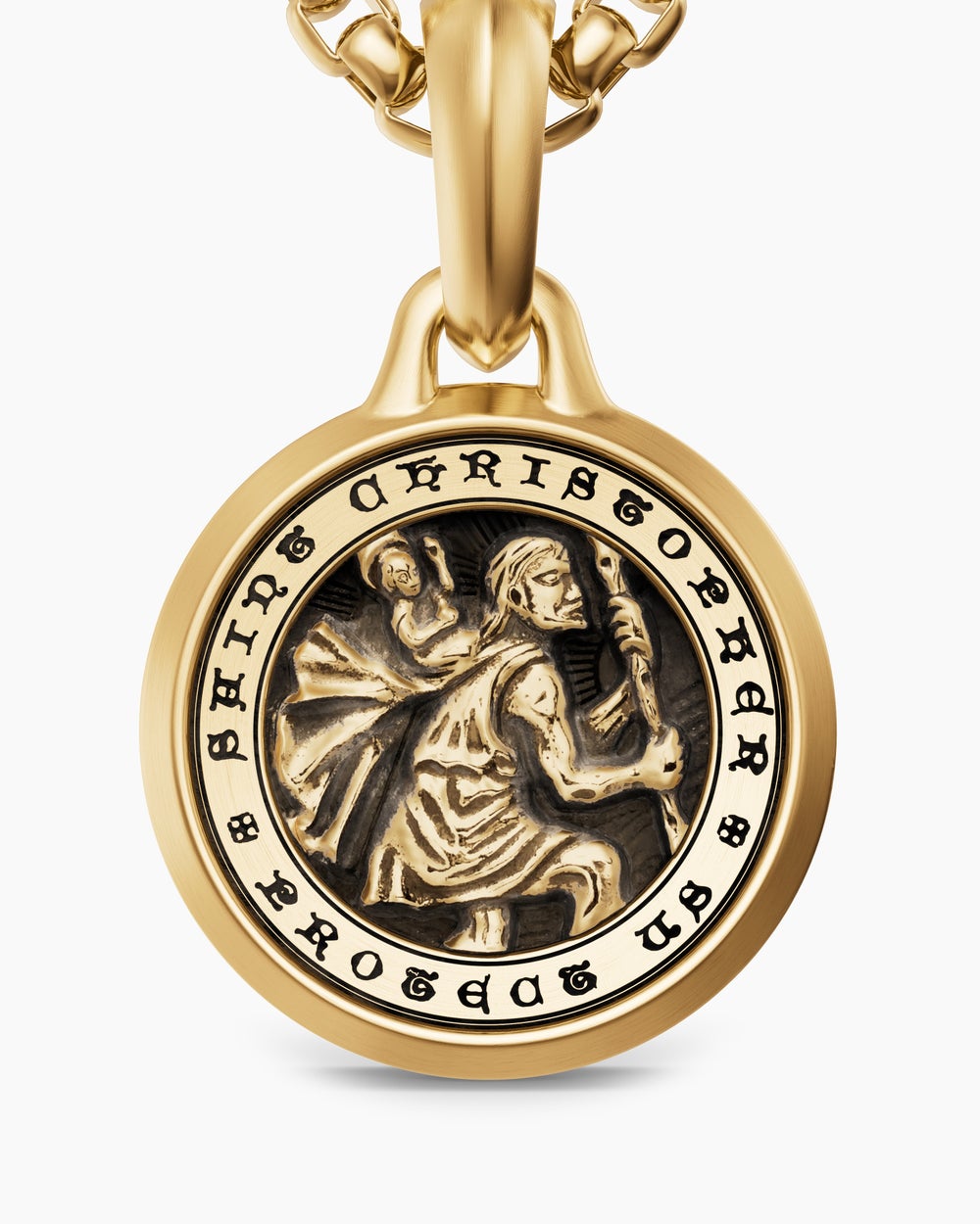 Mens St. Christopher Amulet in 18K Yellow Gold, 21.2mm