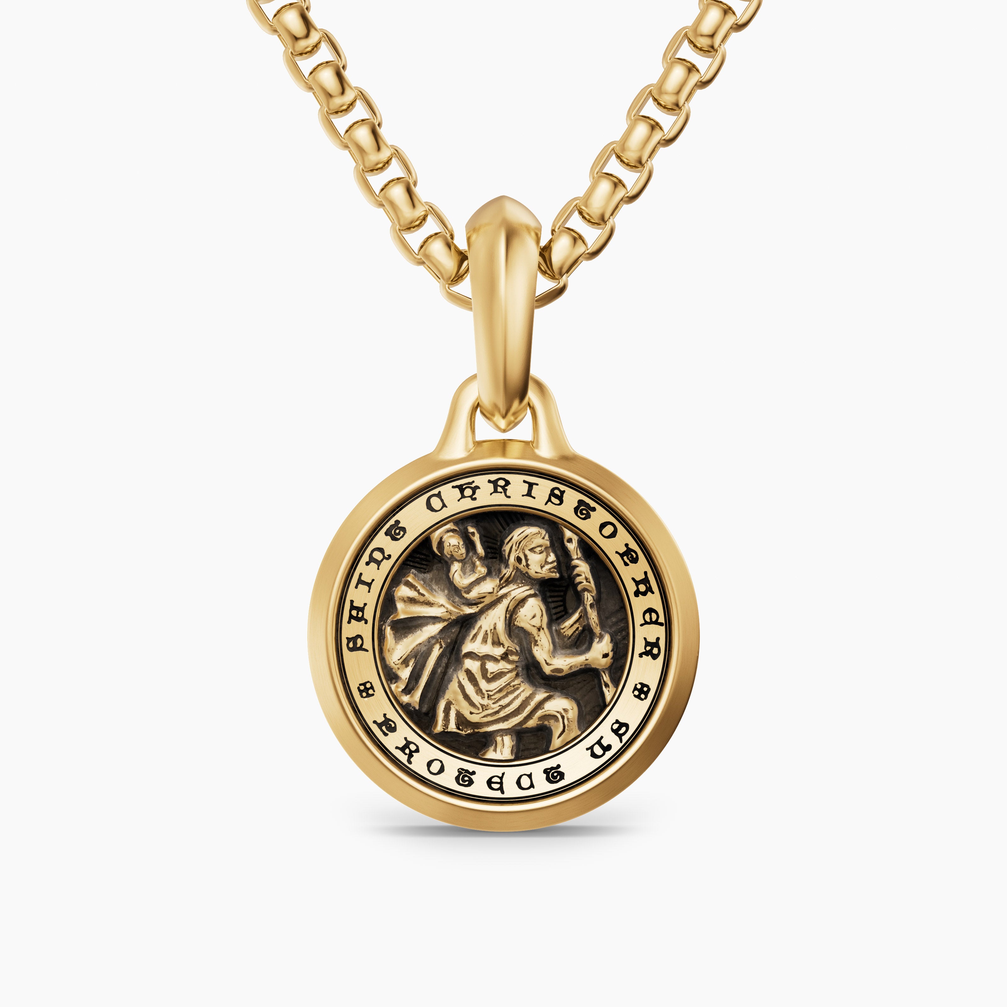 Mens St. Christopher Amulet in 18K Yellow Gold, 21.2mm