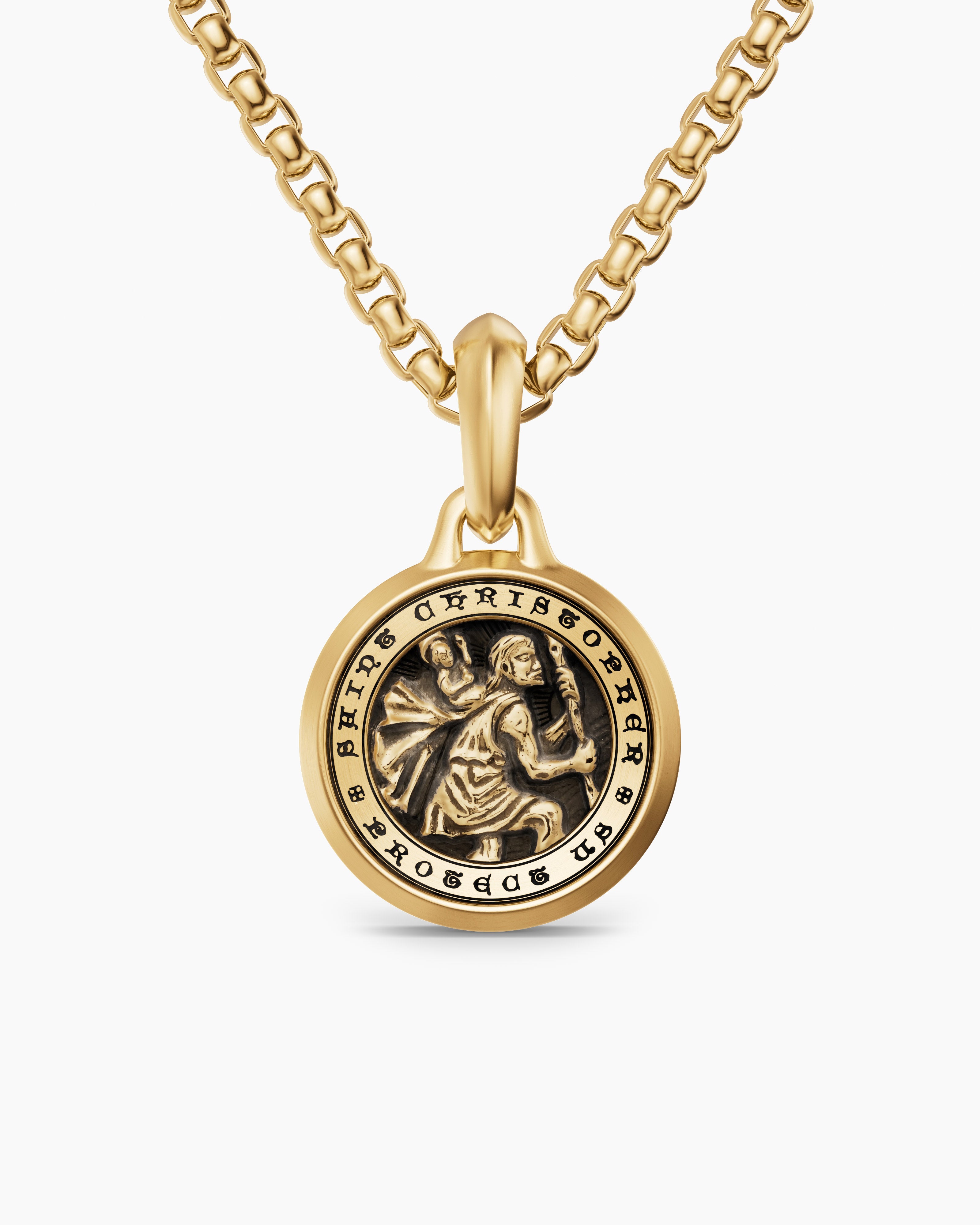 Mens St. Christopher Amulet in 18K Yellow Gold, 21.2mm