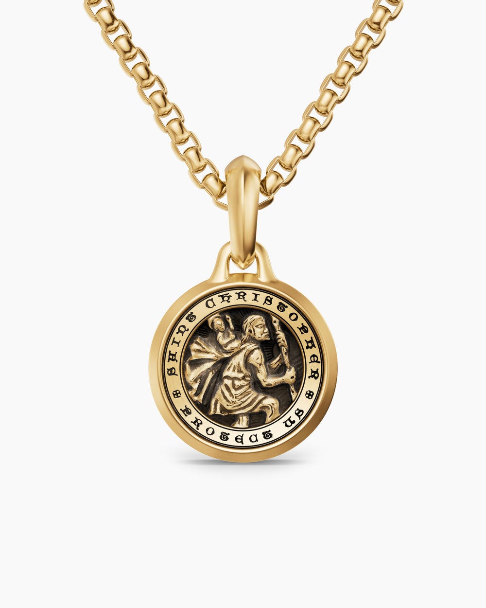Mens St. Christopher Amulet in 18K Yellow Gold, 21.2mm