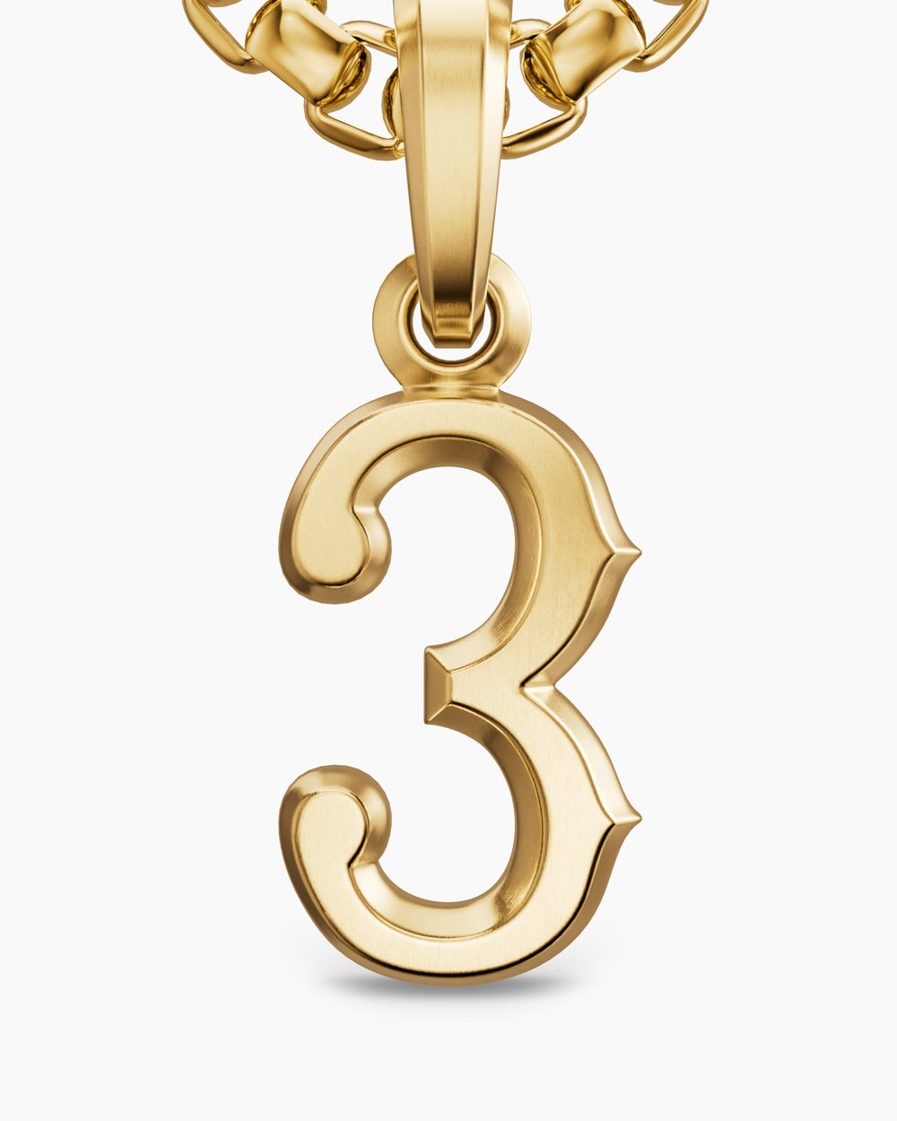 Mens Number Three Amulet in 18K Yellow Gold, 14.8mm