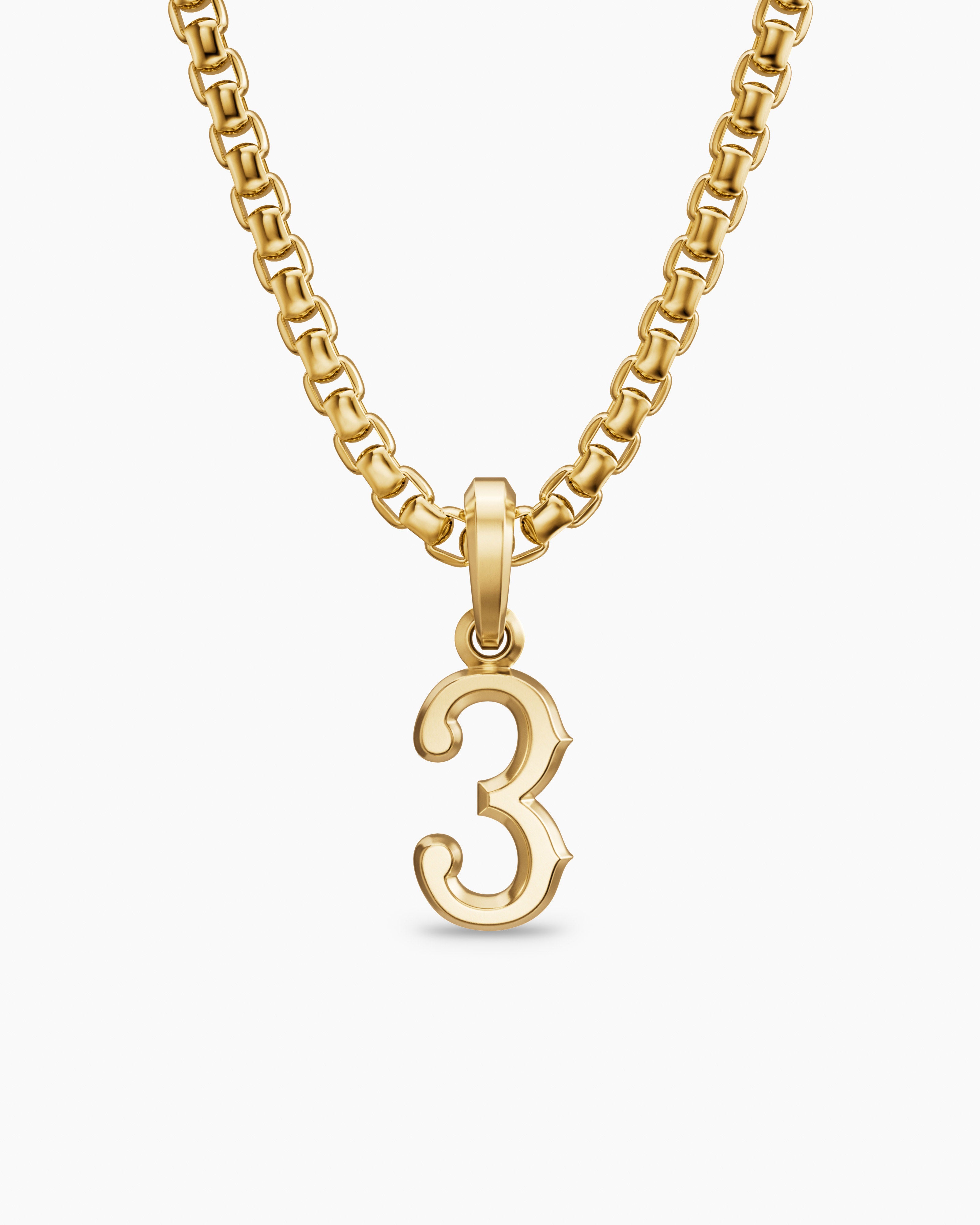 Mens Number Three Amulet in 18K Yellow Gold, 14.8mm