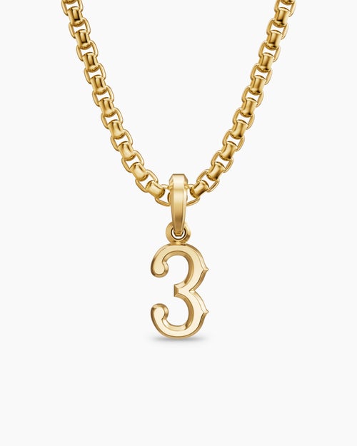 Mens Number Three Amulet in 18K Yellow Gold, 14.8mm