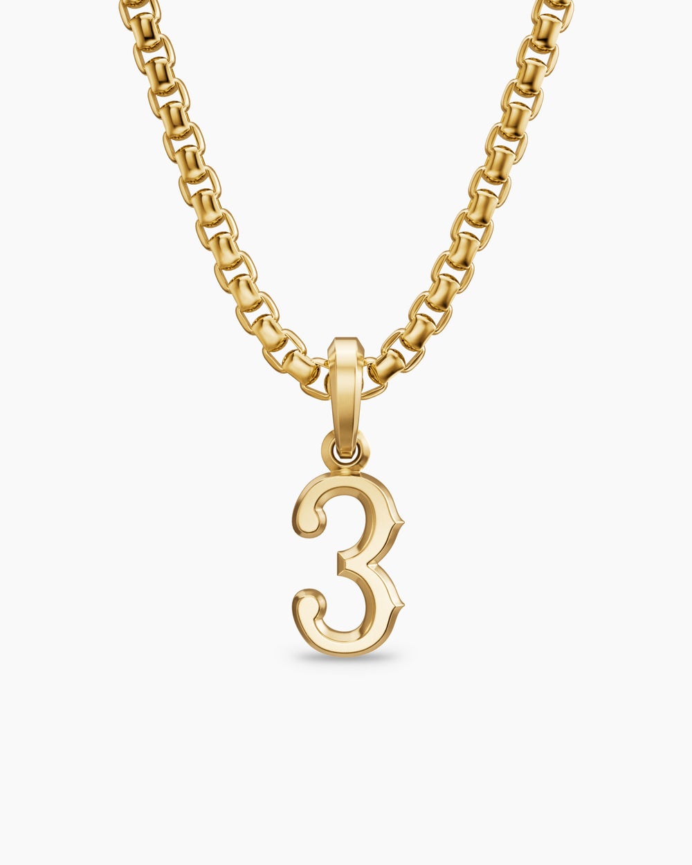 Mens Number Three Amulet in 18K Yellow Gold, 14.8mm