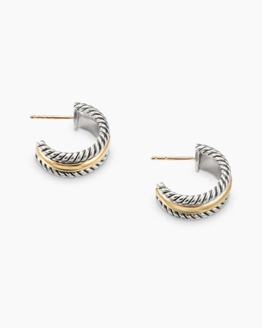 Cable Collectibles® Huggie Hoop Earrings in Sterling Silver with 14K Yellow Gold, 15.6mm