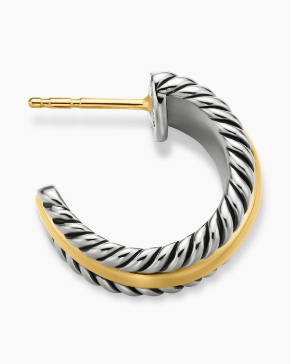 Cable Collectibles® Huggie Hoop Earrings in Sterling Silver with 14K Yellow Gold, 15.6mm