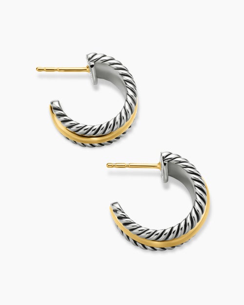 Womens Cable Collectibles® Huggie Hoop Earrings in Sterling Silver with 14K Yellow Gold, 15.6mm