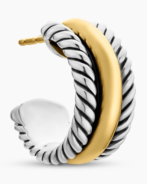 Womens Cable Collectibles® Huggie Hoop Earrings in Sterling Silver with 14K Yellow Gold, 15.6mm