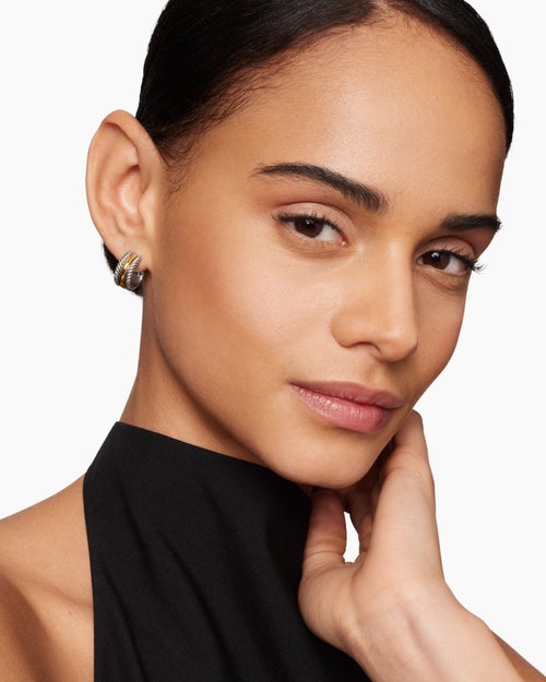 Womens Cable Collectibles® Huggie Hoop Earrings in Sterling Silver with 14K Yellow Gold, 15.6mm