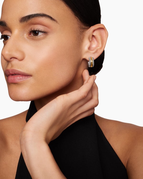 Cable Collectibles® Huggie Hoop Earrings in Sterling Silver with 14K Yellow Gold, 15.6mm