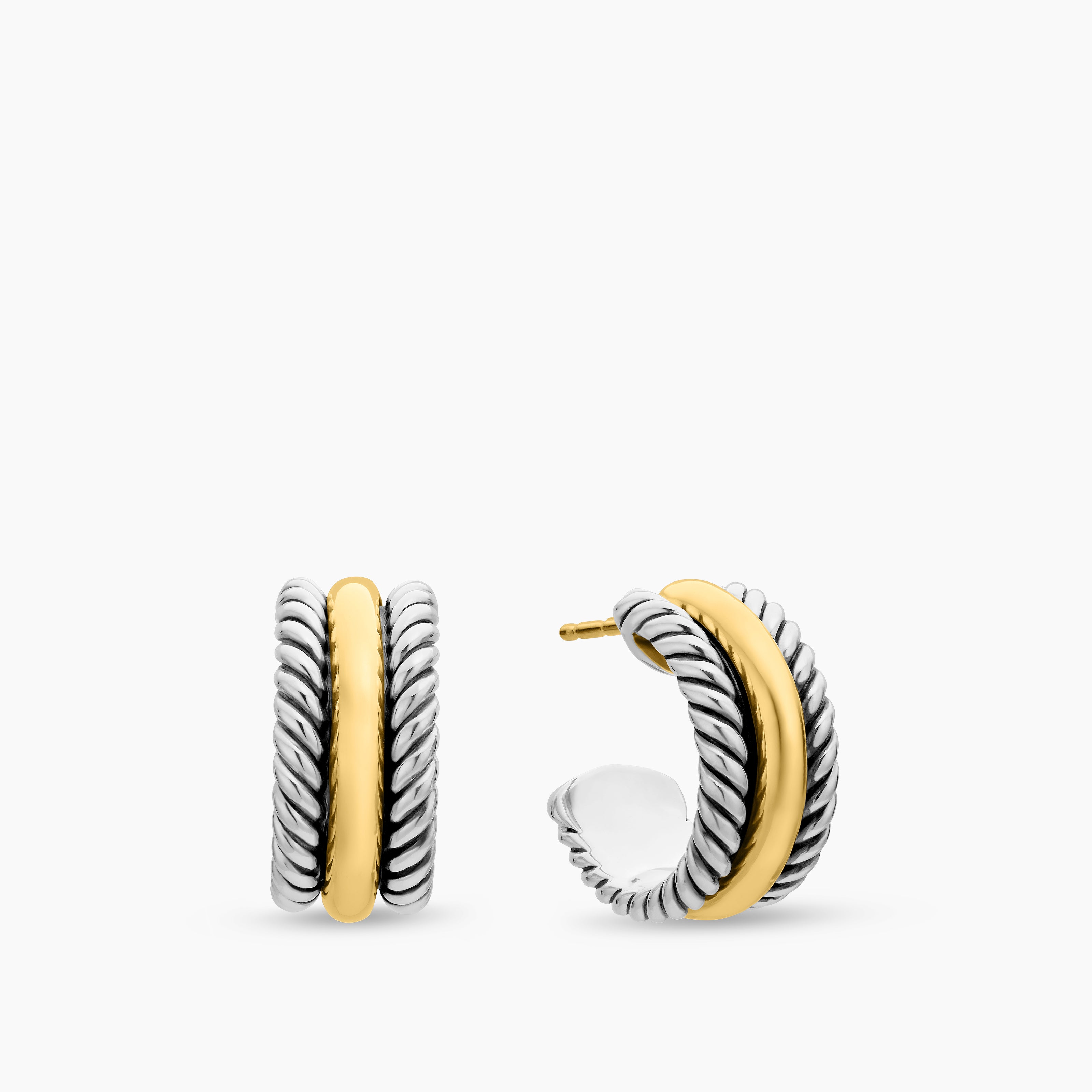 Womens Cable Collectibles&reg; Huggie Hoop Earrings in Sterling Silver with 14K Yellow Gold, 15.6mm