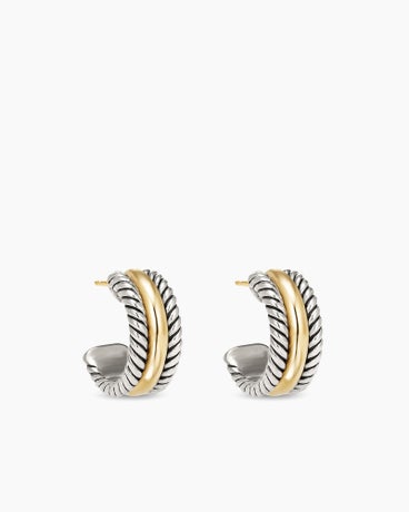 Cable Collectables® Huggie Hoop Earrings in Sterling Silver with 14K Yellow Gold, 15.6mm