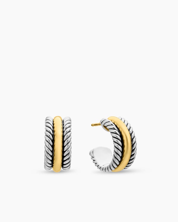 Cable Collectibles® Huggie Hoop Earrings in Sterling Silver with 14K Yellow Gold, 15.6mm
