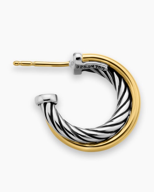 Womens Crossover Hoop Earrings in Sterling Silver with 18K Yellow Gold, 17mm