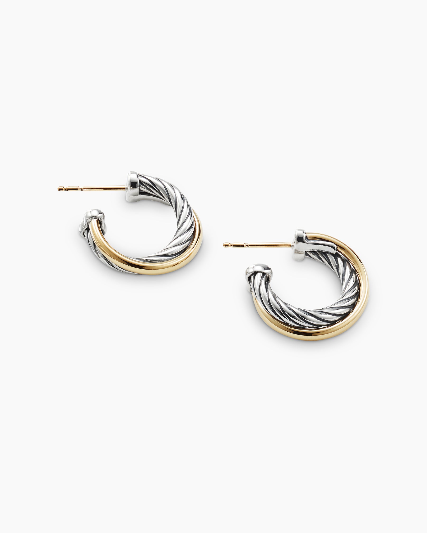 Crossover Stud Earrings in Sterling Silver with 18K Yellow Gold