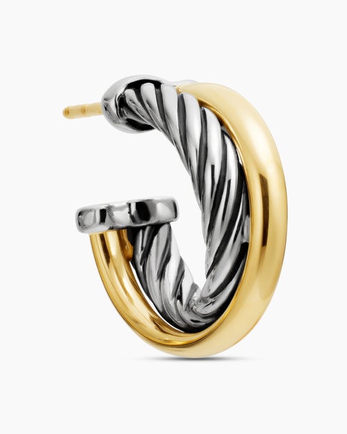 Womens Crossover Hoop Earrings in Sterling Silver with 18K Yellow Gold, 17mm