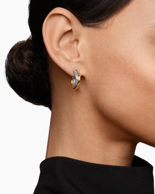 Womens Crossover Hoop Earrings in Sterling Silver with 18K Yellow Gold, 17mm