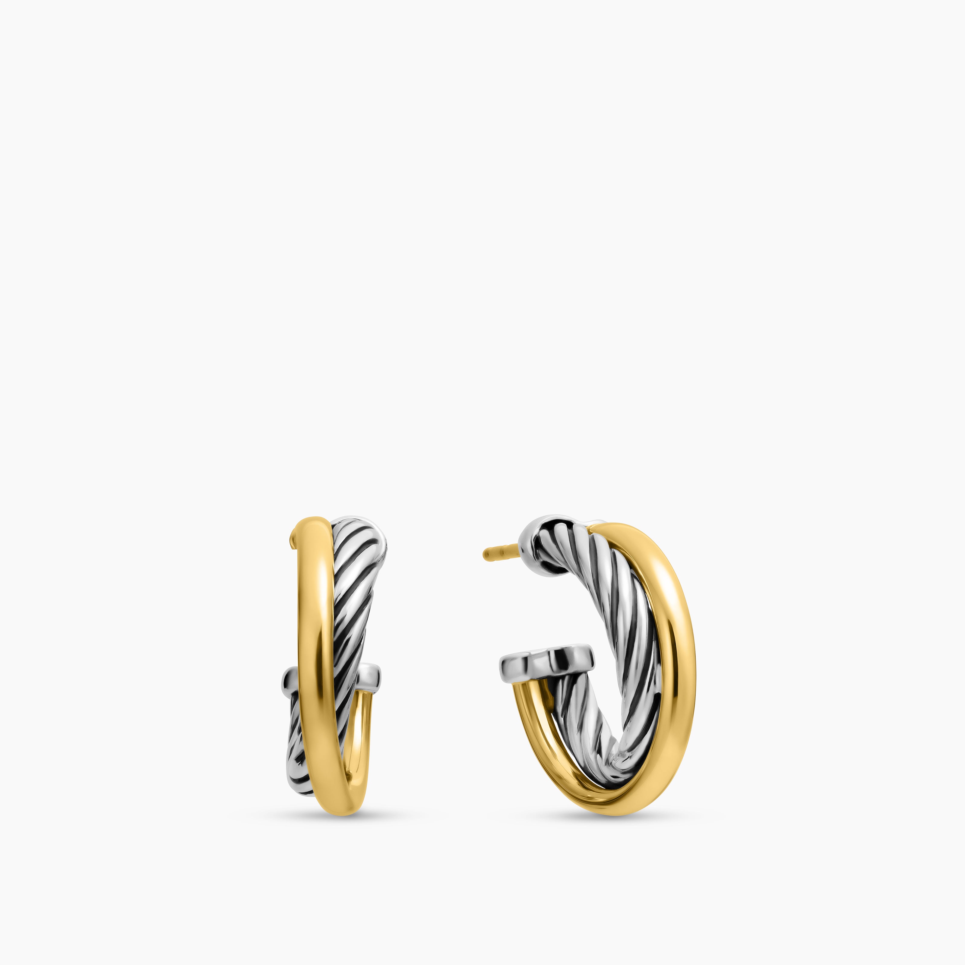 Womens Crossover Hoop Earrings in Sterling Silver with 18K Yellow Gold, 17mm