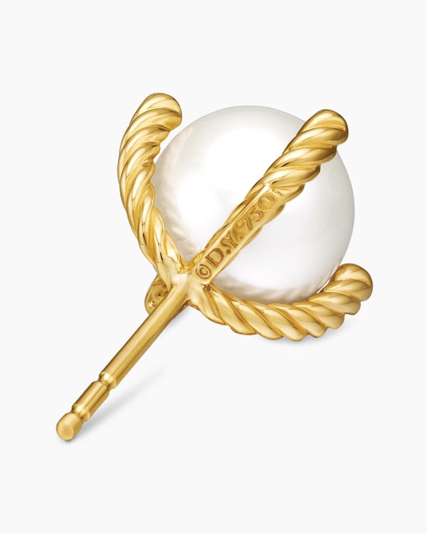 Pearl Stud Earrings in 18K Yellow Gold with Pearls and Diamonds, 14mm