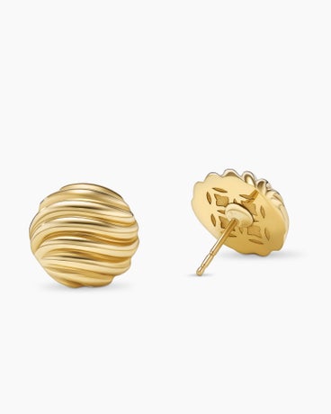 Sculpted Cable Stud Earrings in 18K Yellow Gold, 14mm