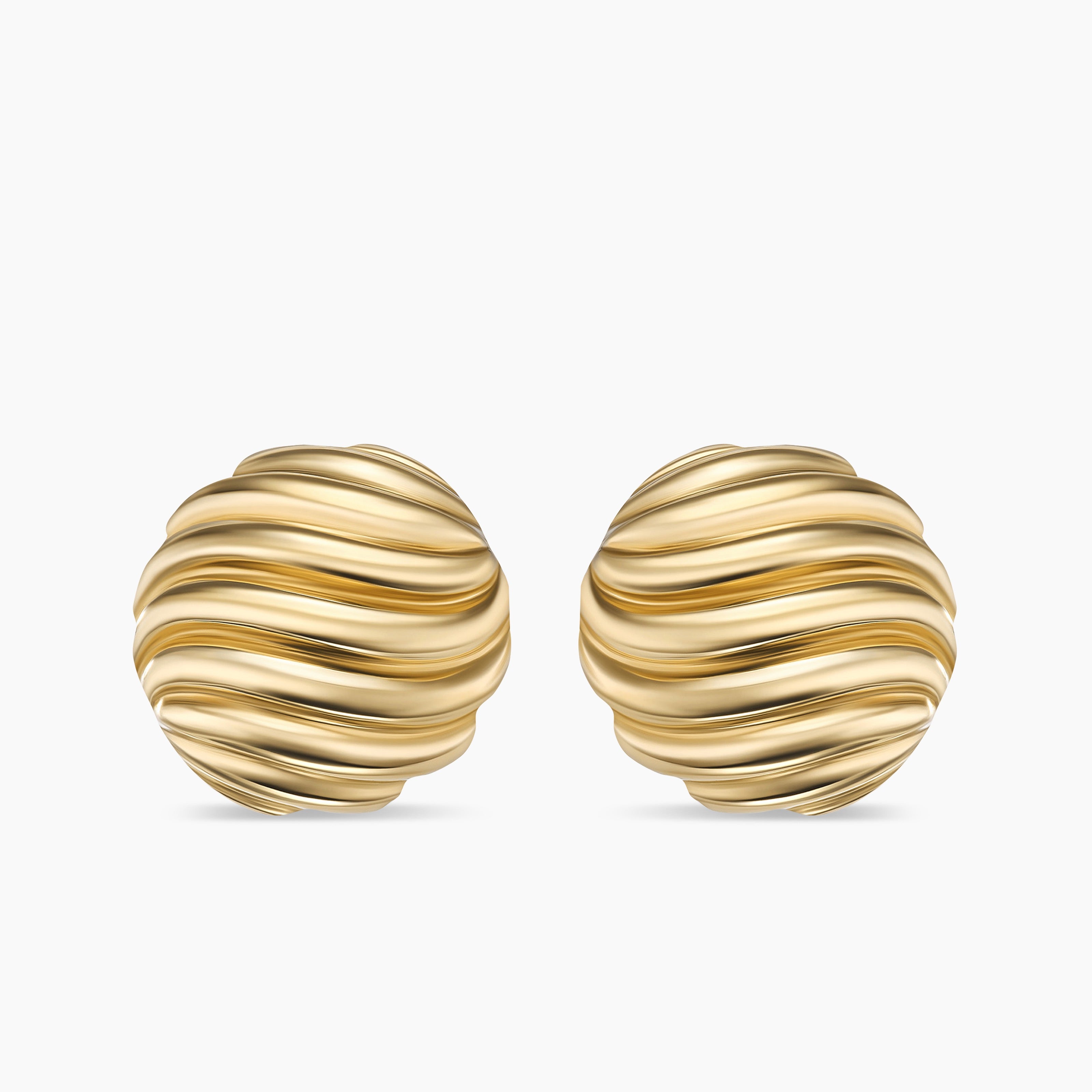 Womens Sculpted Cable Stud Earrings in 18K Yellow Gold, 14mm