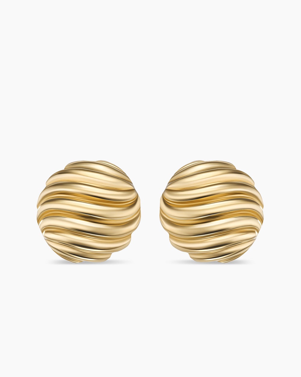 Womens Sculpted Cable Stud Earrings in 18K Yellow Gold, 14mm