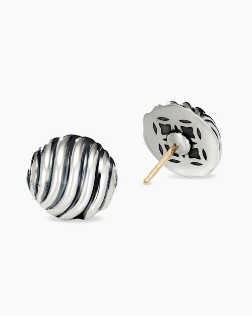 Womens Sculpted Cable Stud Earrings in Sterling Silver, 14mm