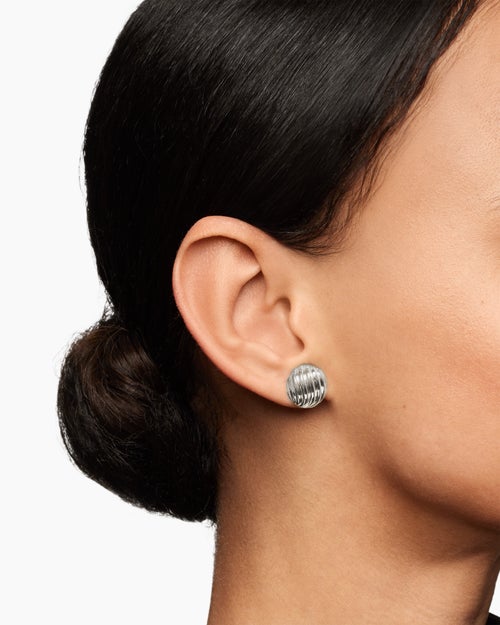 Womens Sculpted Cable Stud Earrings in Sterling Silver, 14mm