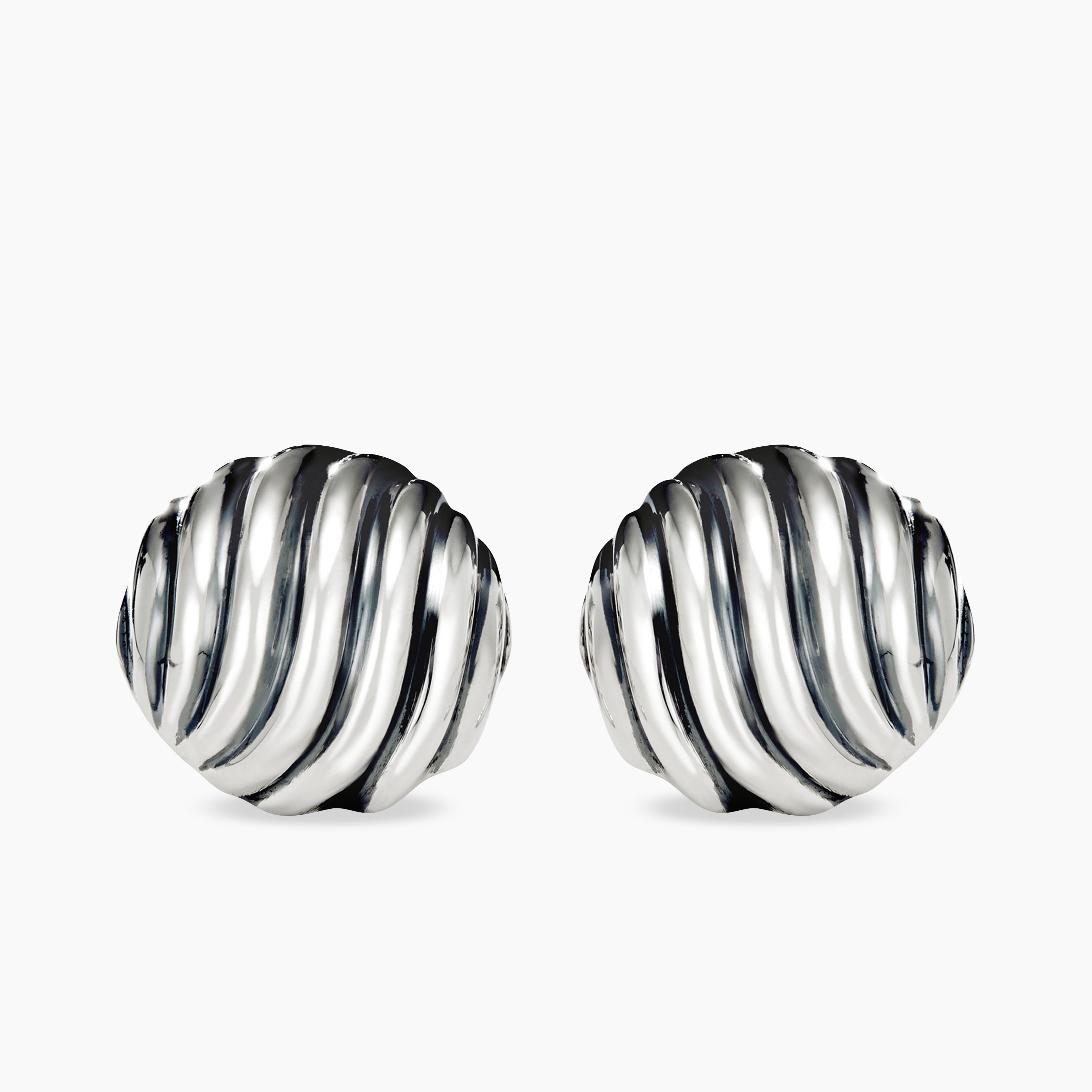Womens Sculpted Cable Stud Earrings in Sterling Silver, 14mm
