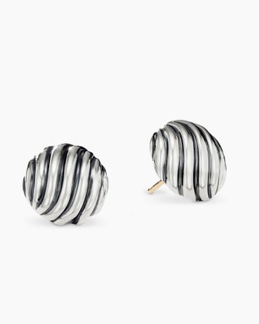 Sculpted Cable Stud Earrings in Sterling Silver, 14mm