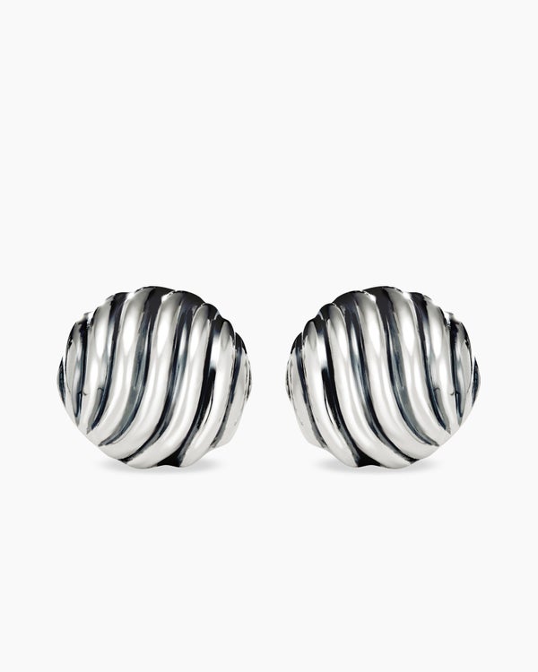 Sculpted Cable Stud Earrings in Sterling Silver, 14mm