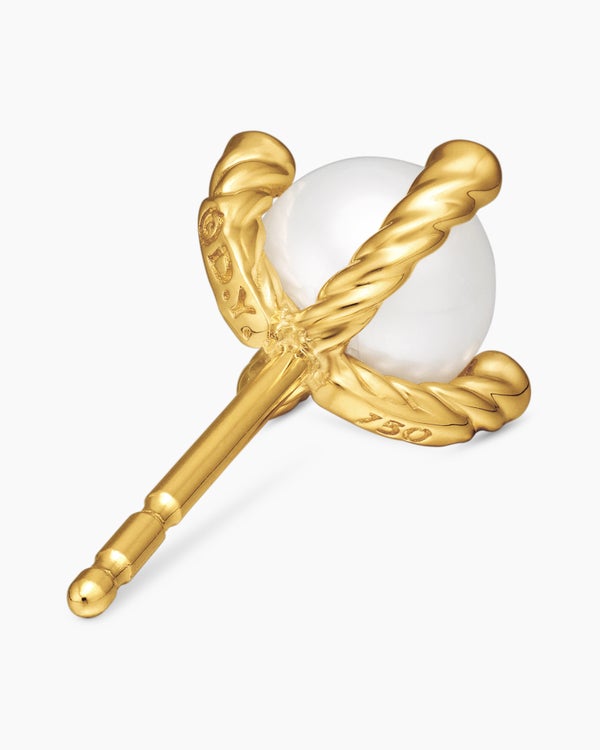 Pearl Stud Earrings in 18K Yellow Gold with Pearls and Diamonds, 7.4mm