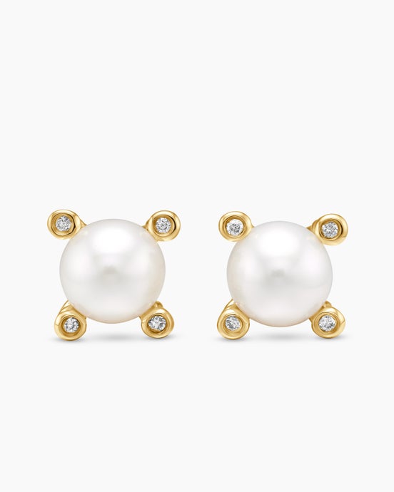 Pearl Stud Earrings in 18K Yellow Gold with Pearls and Diamonds, 7.4mm